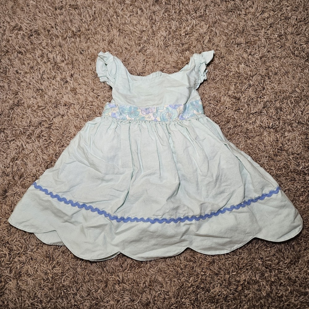 Matilda Jane Girls Mint Green Fantasy Folk Linen Dress Scalloped Hem Size 2T